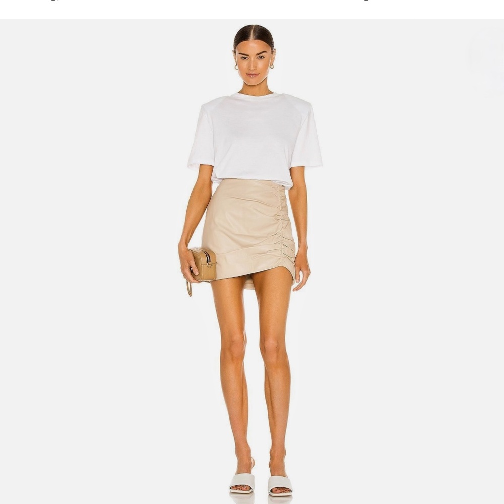 Lamarque Aricia Beige Ruched Leather Skirt US4 New With Tags